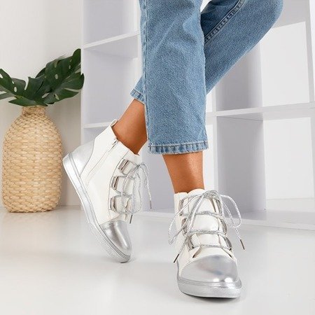 Белые и серебристые женские кроссовки Enzo - Обувь