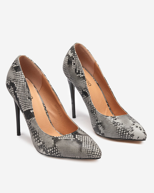 Черно-серые женские туфли-лодочки с тиснением а-ля змеиная кожа Zerixy - Обувь