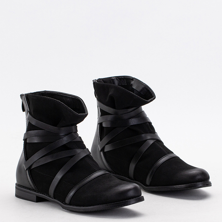 Черные женские ботинки с декоративными ремешками Ozaila
