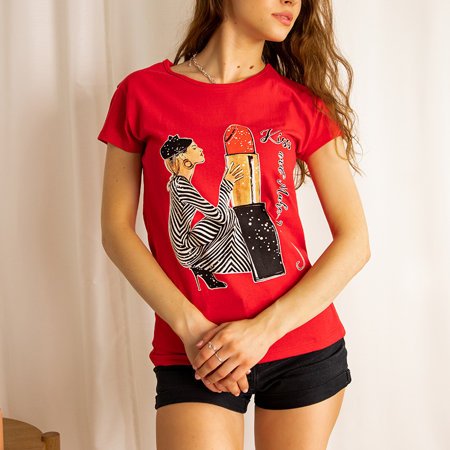 Красная женская футболка с цветным принтом (Турция)