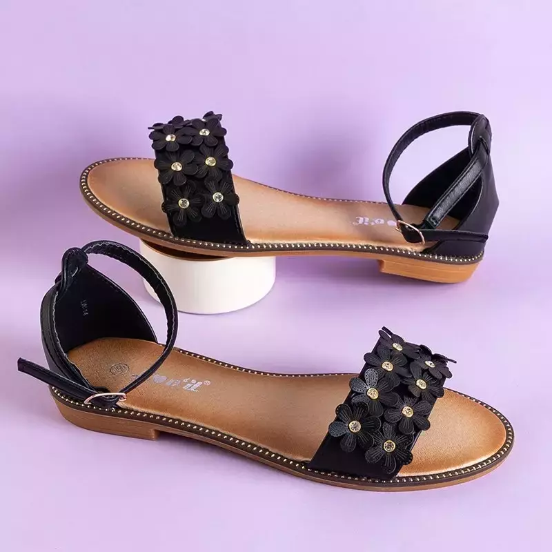 OUTLET Черные женские сандалии с цветами от Rafana - Обувь