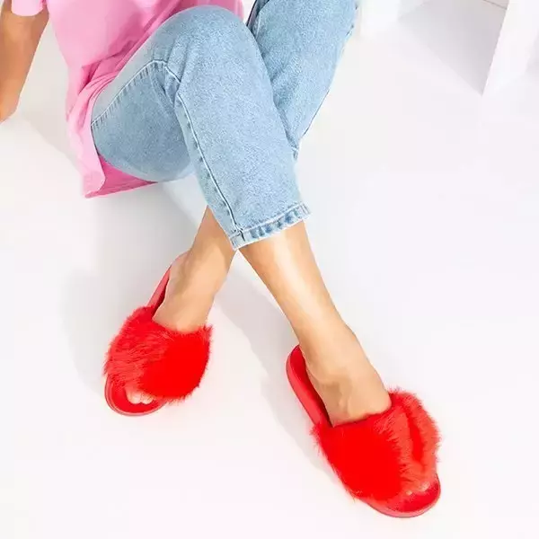 OUTLET Красные тапочки с мехом Millie- Shoes