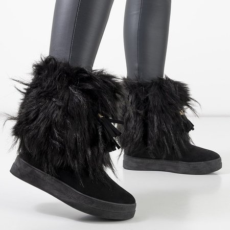 OUTLET Женские черные зимние сапоги с украшениями верхом - Обувь