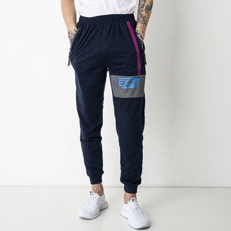 Темно-синие мужские спортивные штаны с надписью