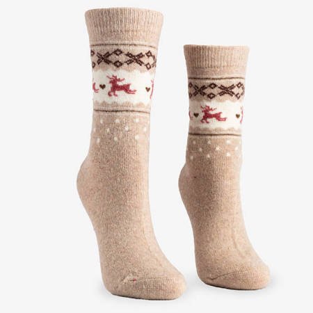 Женские бежевые носки с оленями, 3 шт. В упаковке - Носки