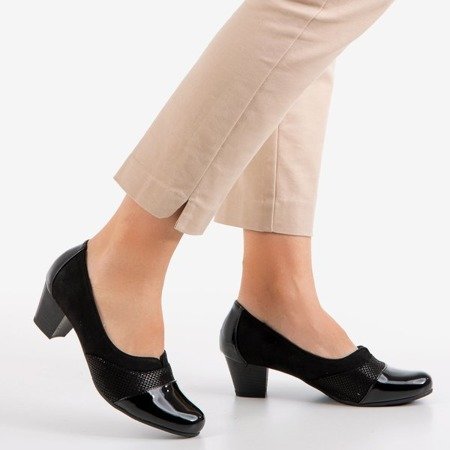 Женские черные туфли-лодочки на низкой стойке Saloma - Обувь