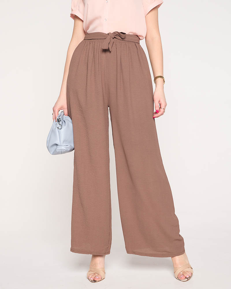 Женские коричневые широкие брюки палаццо - Одежда