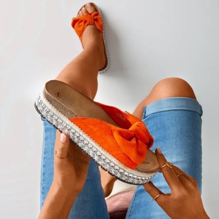 Женские тапочки оранжевого цвета с бантом Кордеса - Обувь