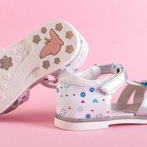 Бело-серебристые сандалии для девочек с декором Laluna - Обувь