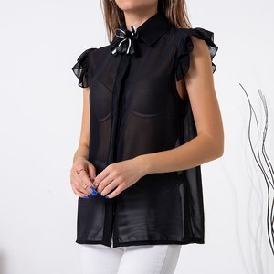 Черная женская блузка с брошью