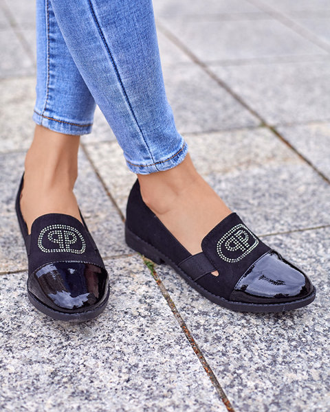 Черные женские мокасины с лакированным мыском Velqi - Обувь