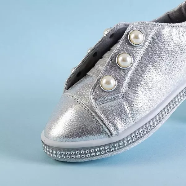 Детские слипоны OUTLET Silver с жемчугом Merena - Обувь