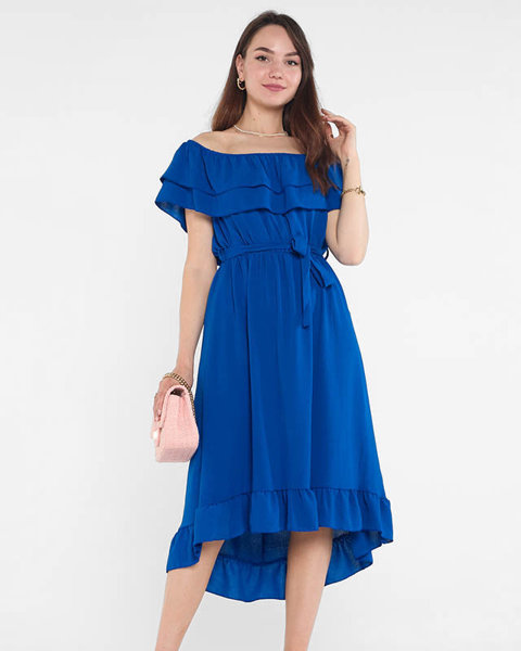 Кобальтовое синее женское платье с воланами