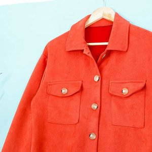 Красная женская куртка-рубашка oversize с екозамши