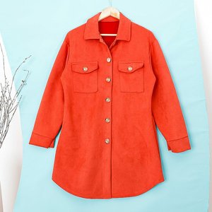 Красная женская куртка-рубашка oversize с екозамши