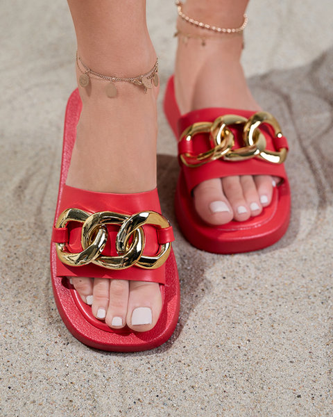 Красные женские тапочки с золотой цепочкой Reteris - Обувь