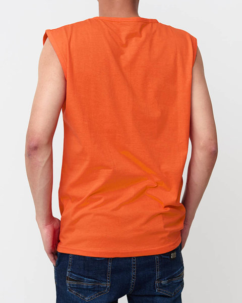 Оранжевая мужская футболка без рукавов с принтом - Одежда