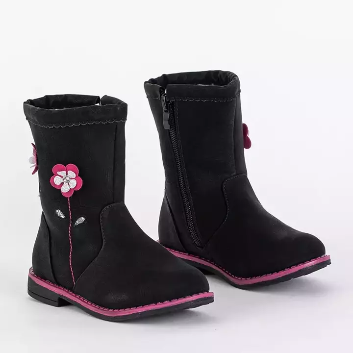 OUTLET Черные сапоги для девочек с декоративным верхом Amini-Shoes