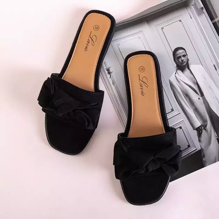 OUTLET Черные женские тапочки с бантом Bonjour - Обувь