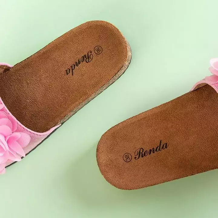 OUTLET Розовые женские тапочки с цветами Алина - Обувь