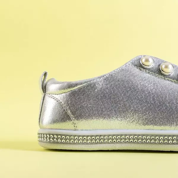 OUTLET Серебряные детские слипоны с жемчугом Merina - Обувь