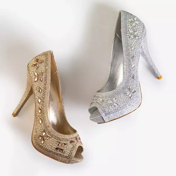 OUTLET Серебряные женские туфли на шпильке с украшениями Polinari - Обувь