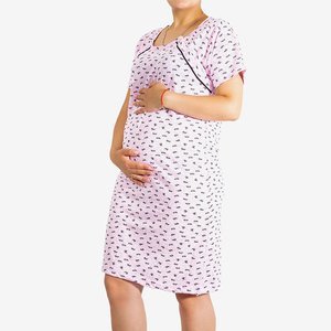 Розовая ночная рубашка для беременных и для кормления с принтом