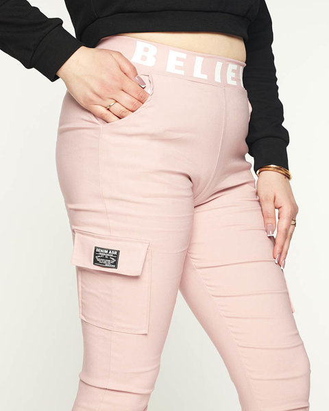 Розовые женские брюки с карманами PLUS SIZE