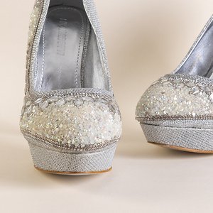 Серебряные блестящие туфли на шпильке Diann