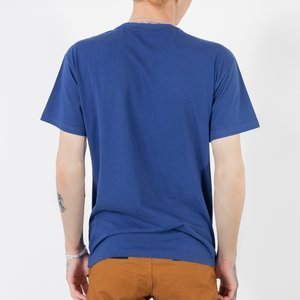 Синяя хлопковая мужская футболка с надписью