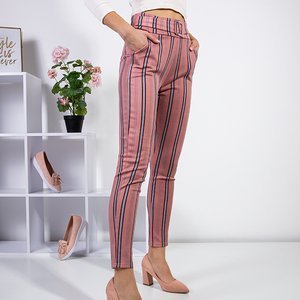 Темно-розовые женские брюки в полоску