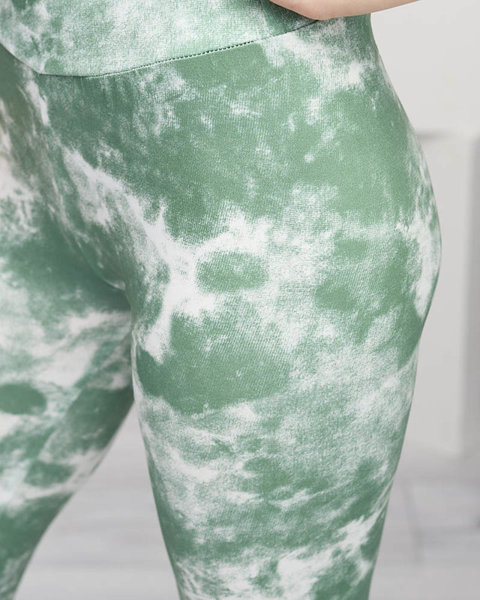 Узорчатые зеленые женские леггинсы- Одежда