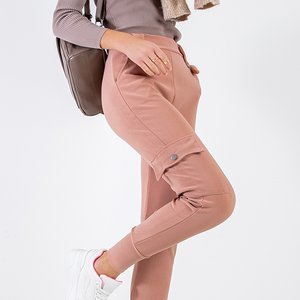 Женские брюки карго светло-розового цвета с карманами - Одежда