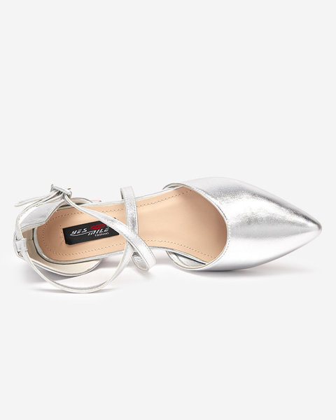Женские туфли-лодочки на плоской подошве серебристого цвета Wohasi- Shoes