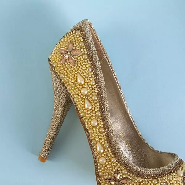 Женские туфли-лодочки OUTLET Gold из парчи с цирконами и жемчугом Gitana - туфли