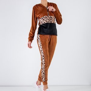 Женский коричневый спортивный костюм с леопардовыми полосками - Одежда