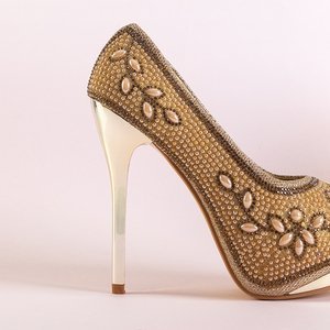 Золотые женские блестящие туфли с отделкой Ansia