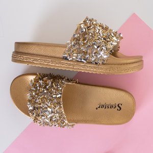Золотые женские сандалии на платформе с фианитом Lomine - Обувь
