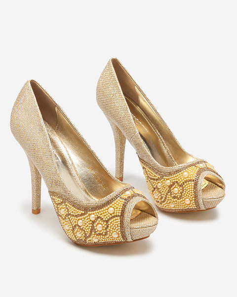 Золотые женские туфли со стразами Mira