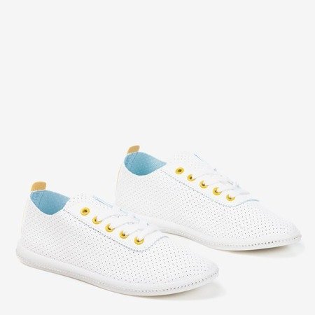 Білі ажурні кросівки з жовтою вставкою Jasenia - Взуття 1
