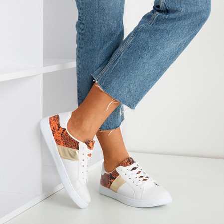 Біло-помаранчеві жіночі кросівки з тваринним тисненням Clastie - Взуття