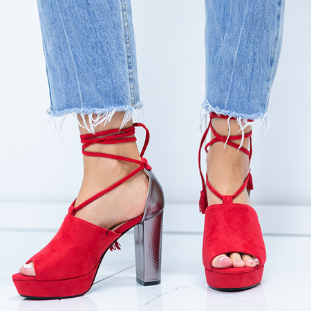 Червоні босоніжки на пості з вирізом та обв&#39;язкою Shirley - Взуття 1