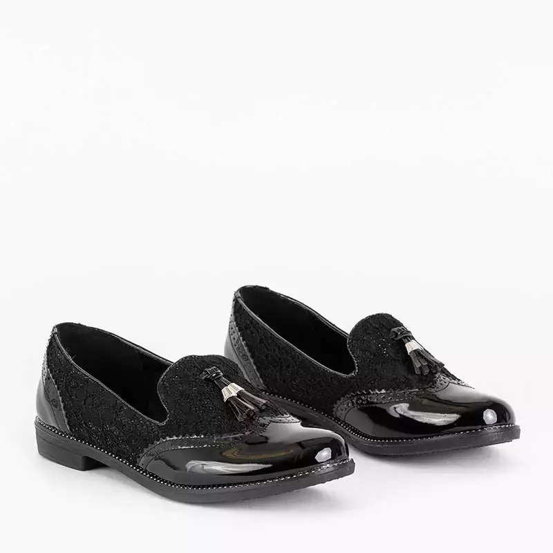 OUTLET Чорні жіночі мокасини з мереживом і блиском Kazeti - Взуття
