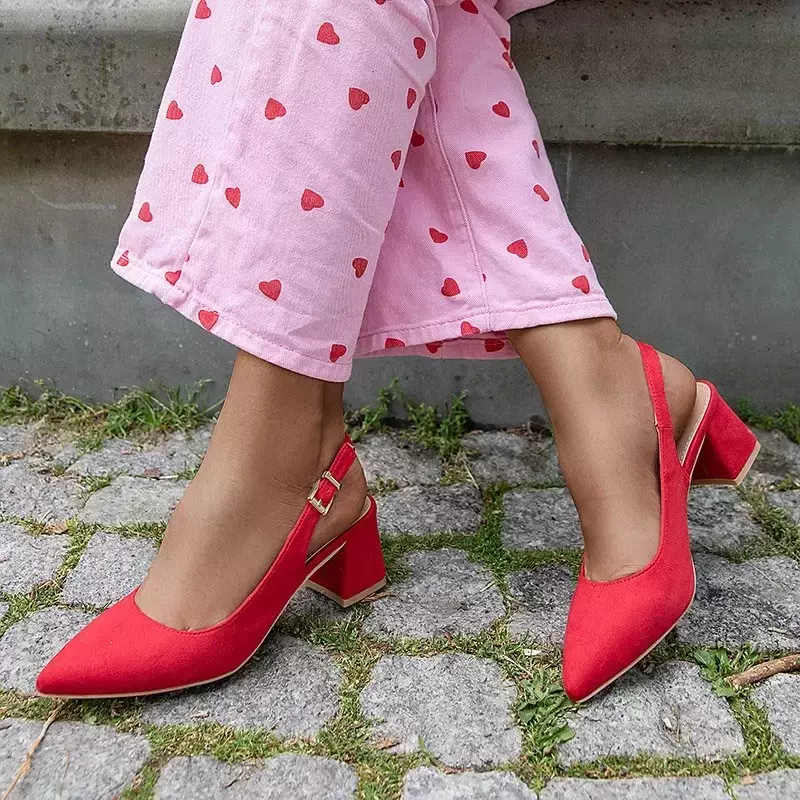 OUTLET Жіночі червоні еко-замшеві босоніжки на стовпі Panella - Взуття
