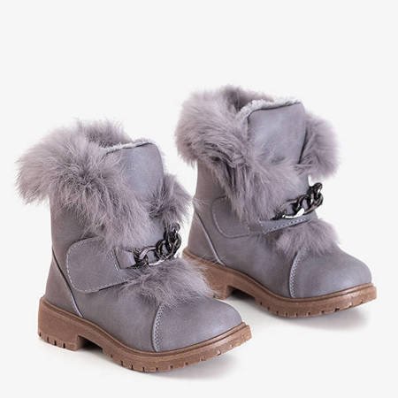 Сірі дитячі снігові черевики з хутром Enili - Взуття
