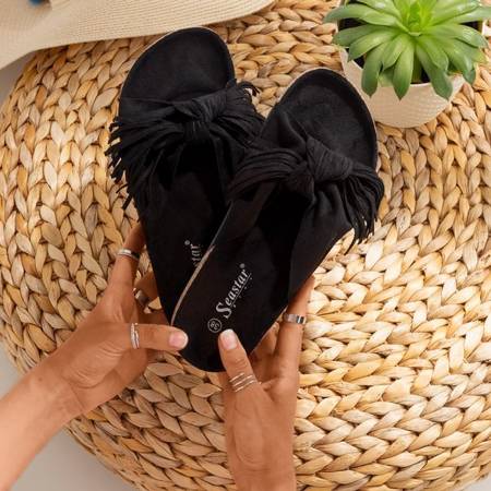 Жіночі чорні тапочки з бахромою Amassa - Взуття