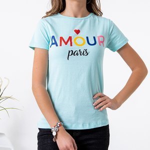 Блакитна жіноча футболка з написом