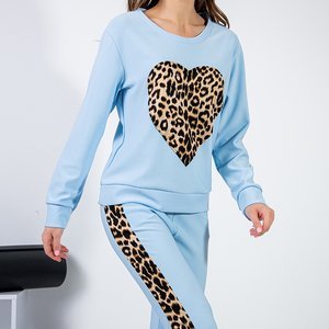 Блакитний жіночий спортивний костюм з леопардовими вставками