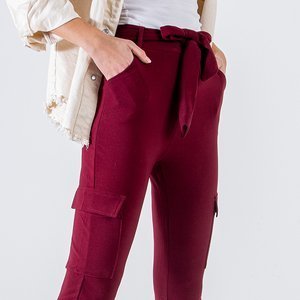 Бордові жіночі штани з кишенями