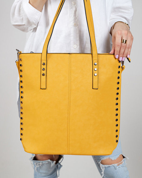 Гірчична жіноча сумка-шоппер зі стразами - Аксесуари